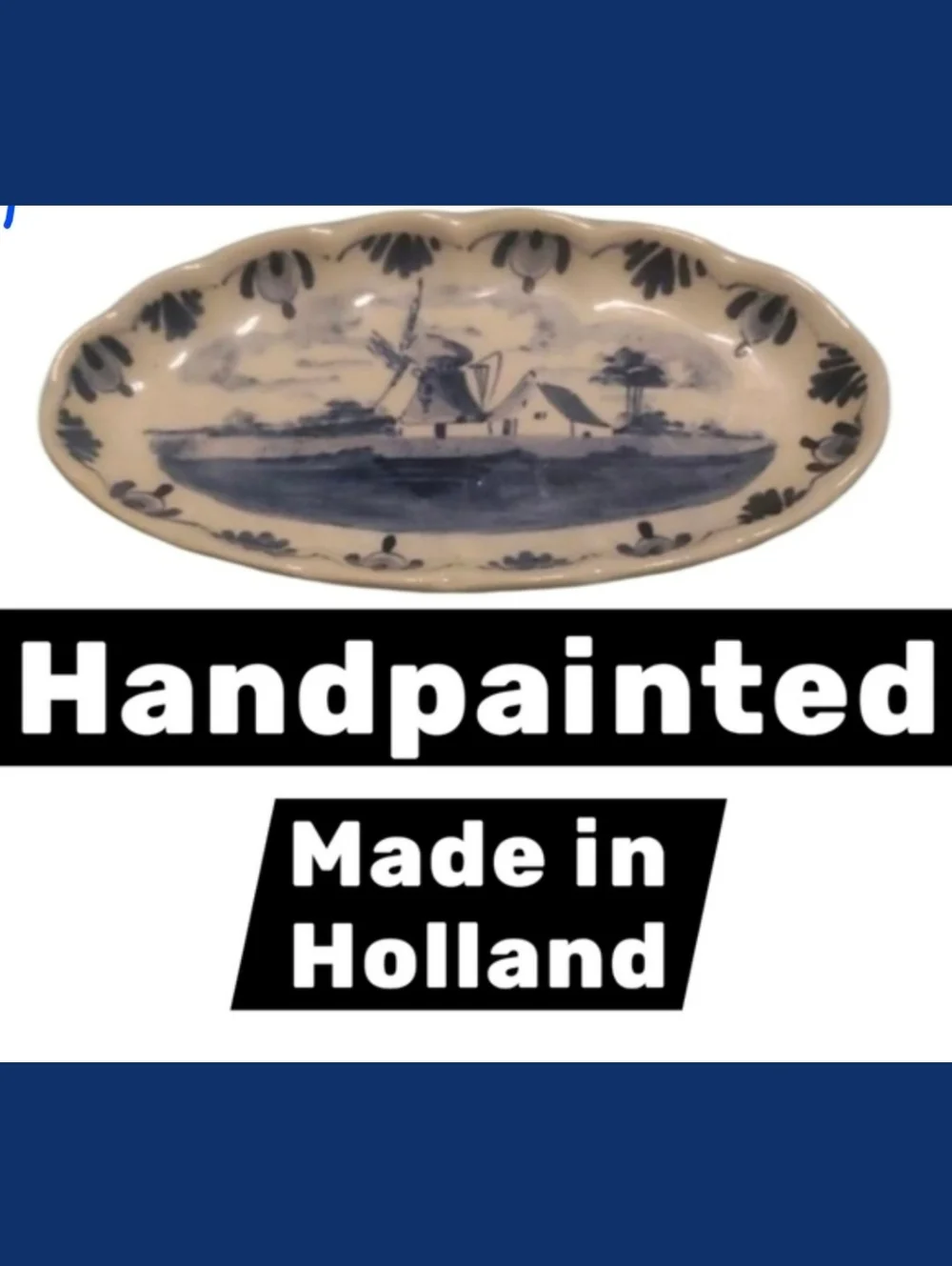 Hand-Painted Delft Blue Oval Dish Elesva Delfts Blauw Handpainted‎ Holland Made